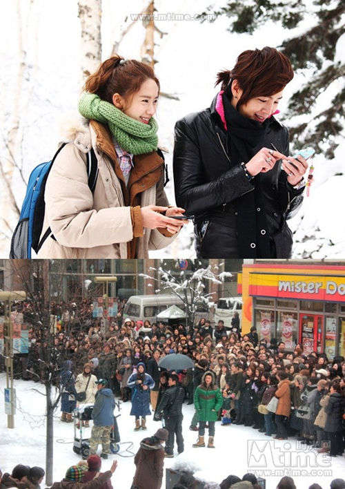 韩剧《爱情雨》北海道热拍 张根锡允儿雪中邂