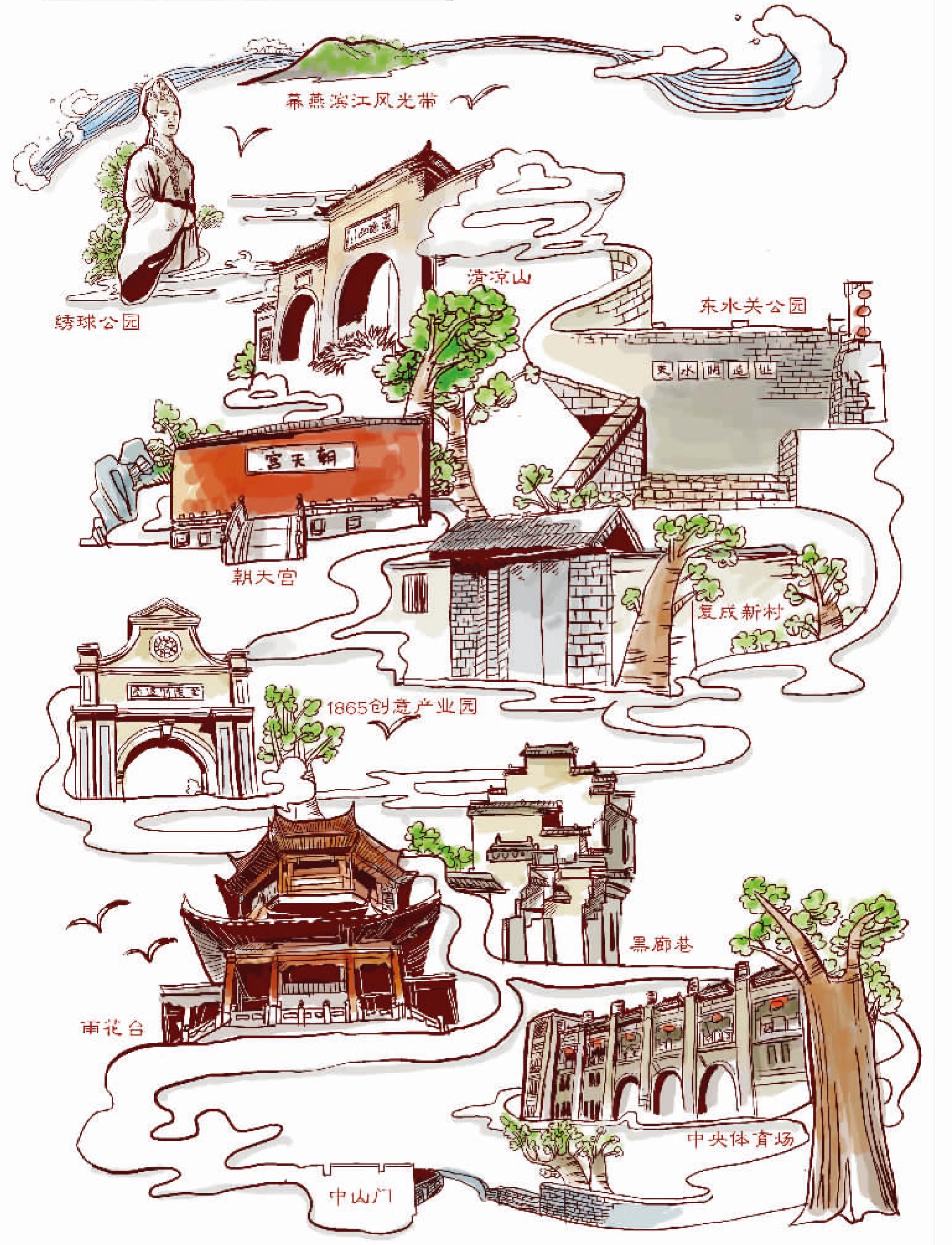 中国地图 美食 手绘
