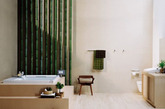 来自日本家居厂商TOTO的浴室设计。木制家具、地板和墙壁能为沐浴者营造出更为自然的轻松愉快气氛。宽广空间和各种功能性的聚合，使其成为一个完美的休息放松空间。（实习编辑：容少晖）