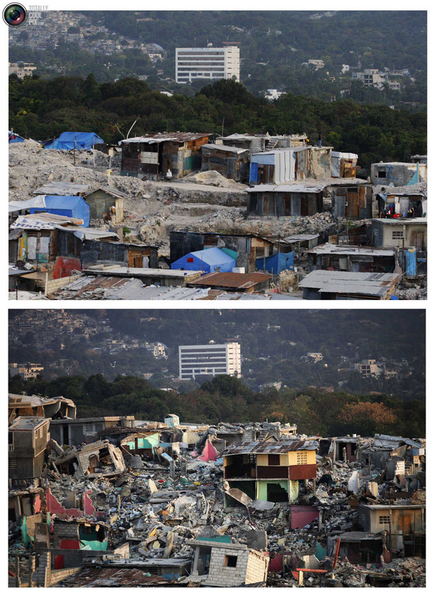 海地震后一年对比图百万灾民依旧住帐篷