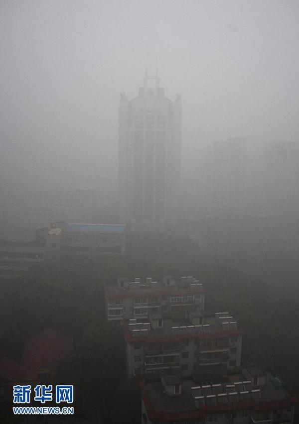1月29日，武汉城区被大雾笼罩。武汉中心气象台发布大雾黄色预警信号，预计当日上午，武汉、襄阳、随州等地出现能见度小于500米、局部小于200米的雾。 新华社记者程敏摄