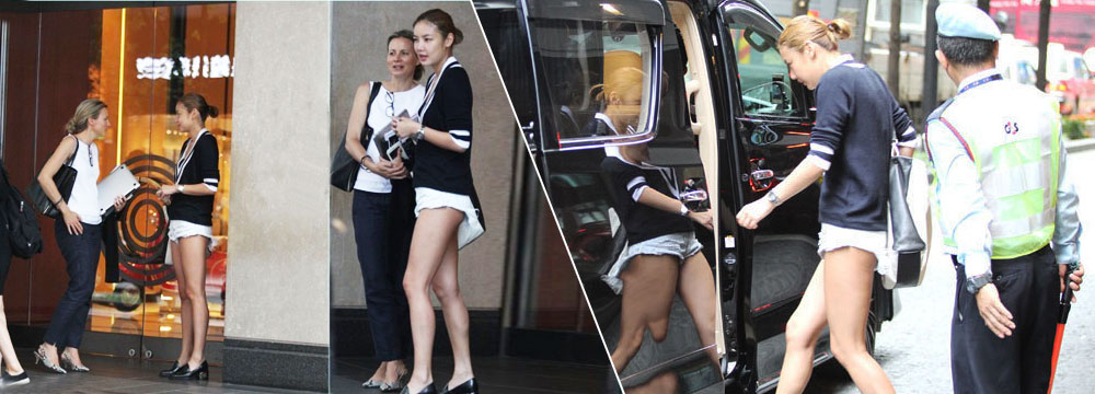 乐基儿穿超短裤出街 上车豪放抬腿 