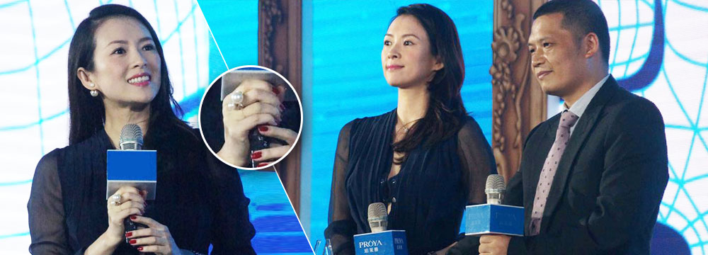 章子怡亮相杭州 婚戒变“珍珠”