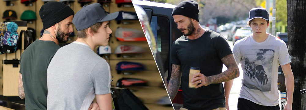 最酷父子档！贝克汉姆与布鲁克林出街 帅气有型
