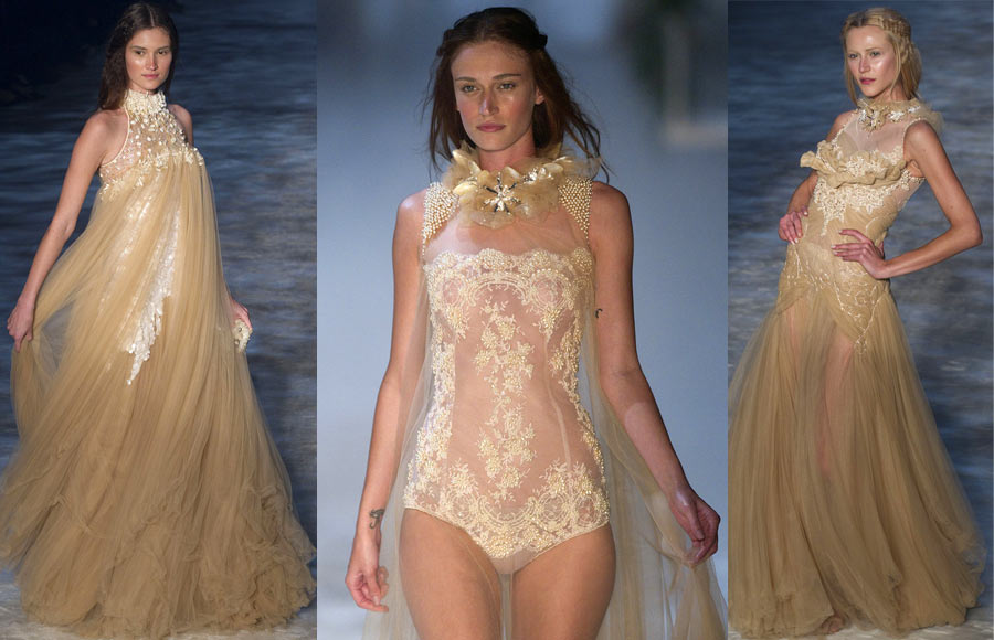 2013圣保罗时装周（春夏）：Samuel Cirnansk 品牌秀场为您带来最诱惑的蕾丝，其中几套裸色系礼服，让人感到美轮美奂。