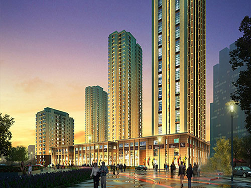 建筑外立面采用现代简约欧式风格,时尚与古典相结合,与周边建筑形成鲜