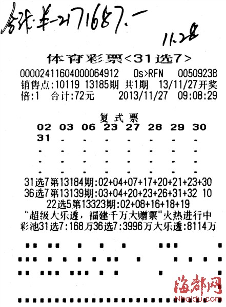 守号拿下31选7头奖214万