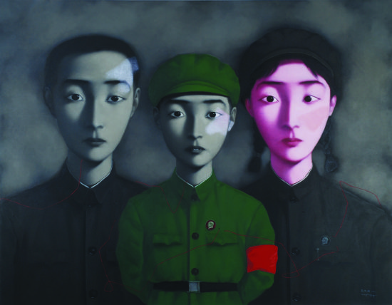 　　张晓刚(1958年生)《血缘：大家庭3号》，1995年作，油画画布