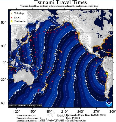 太平洋海啸预警中心:智利海啸21小时可抵日本