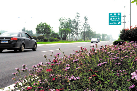 作为从黄花机场通往长沙市区的“省门第一路”，人民路东延线已建成的沿线绿化带绿意融融。