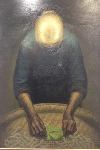 罗中立创作的“母亲”《春蚕》。记者 黄军 摄