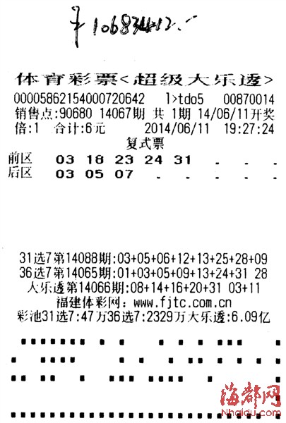 90680站彩民 复式票守半年喜中大乐透1068万