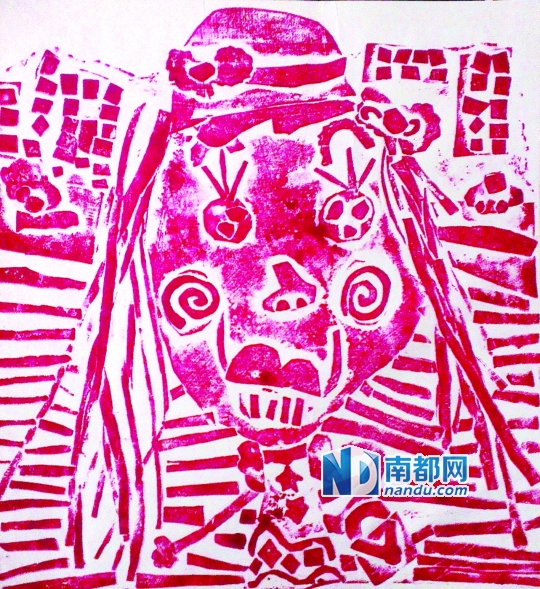 王若曦《妈妈去上班》版画 6岁