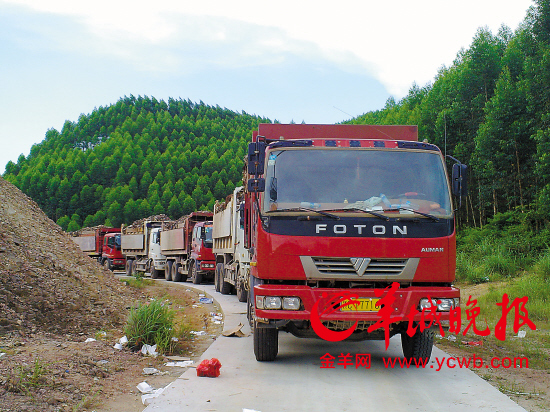 长长的车队把垃圾非法运往惠阳偷偷倒掉 羊城晚报记者 黄礼琪 摄