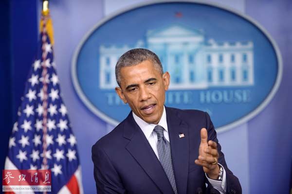 7月18日,美国总统奥巴马就马航客机坠毁事件发表讲话。新华社记者 殷博古 摄