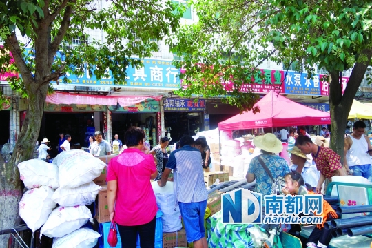 邓州市团结路灌溉器材商店外拥挤的人群。尽管涨价不少,但“紧俏的水泵和管子都要抢货”。