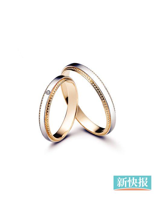 PROMESSA对戒,铂金指环的边缘,由玫瑰金增添时尚温暖的气质。