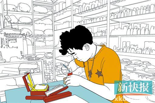 ●已有8年篆刻经验的吴通通摆脱了印床的束缚,一把刻刀运用自如。他说会篆刻的裱画师不算多见,有时候篆刻比裱画更有成就感,印章更能表现一个人的性格,“正如写文章,篆刻也需要酝酿,也需要灵感”。