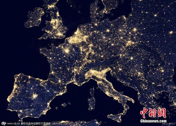 NASA公布欧洲夜景卫星照 灯光璀璨迷人眼|卫