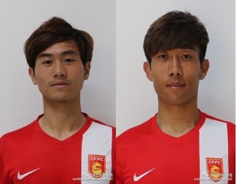吴国栋(左)和杜文洋加盟河北华夏幸福。图片来源：河北华夏幸福官微
