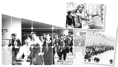 下图 一队游客正走出机场大厅。