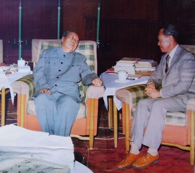 1976年，毛泽东会见李光耀。