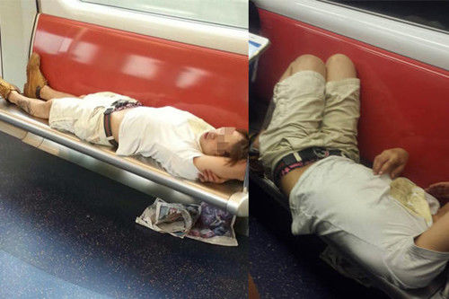 即使有人坐下仍无阻男子睡觉。（香港《星岛日报》网站）