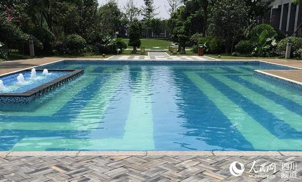 圖為“超豪華辦公室”為員工配備的遊泳池。王波 攝