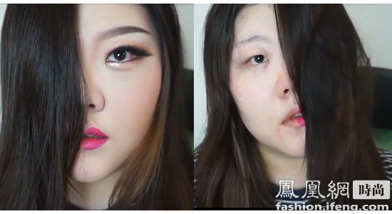 韩国女生惊人示范 整形级半脸妆