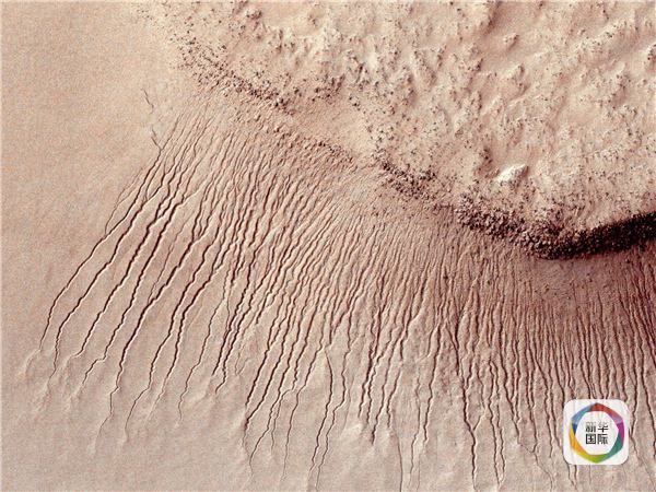 　　这是2011年1月14日通过美国航天局的火星勘测轨道飞行器观测到的火星表面。 （图片来源：新华/路透）