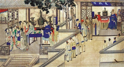 图片为清代画家孙温的工笔彩绘《红楼梦》。