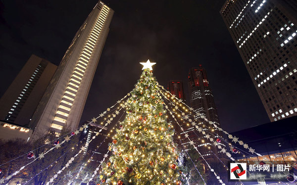 　　    当地时间2015年12月6日，日本东京新宿商业区的圣诞树。