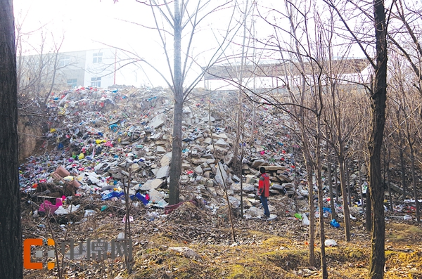 郑州树木园南门建筑垃圾堆了10米高 森林公安