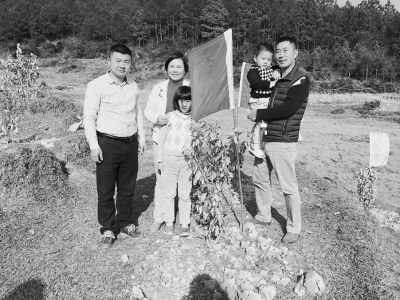 爱心人士和认养的佛手树合影。