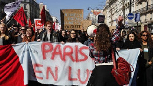 数万法国学生再次举行大规模示威活动抗议劳动法改革法案。（图片来源：路透社）