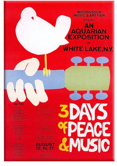 1969年伍德斯托克音乐节的海报《三天的音乐与和平》