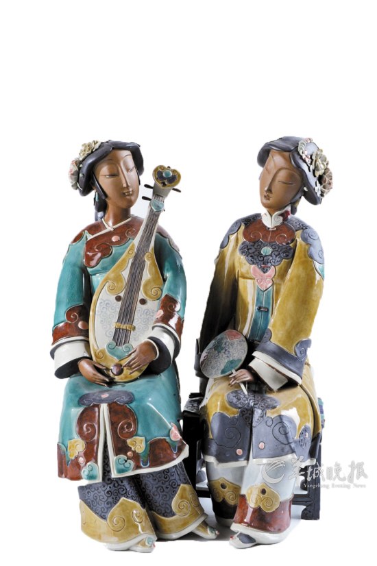 石湾公仔創意陶磁老人、愚公移山、風水事務室装飾品