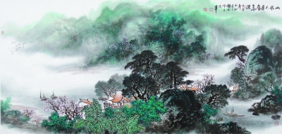 山水人家春意浓（国画）      180cm×88cm