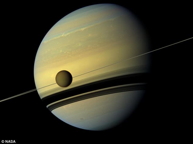 最大 土星/土星，以及前景图里巨大的卫星土卫六。...