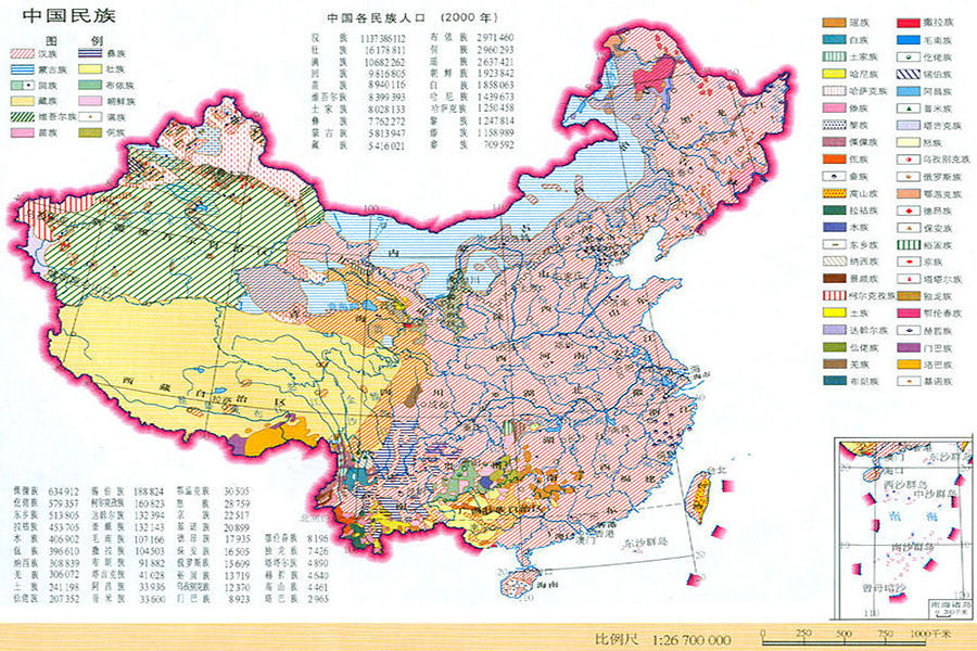 中国未识别民族主要分布于西南地区，其未识别民族人口数达到722,011人，占98.3%。其中贵州省最多，达到710,486人，占96.7%；其次为云南省，有7,404人，第三是西藏自治区，有3,817人。