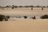 当地时间2012年4月18日，乍得草原荒漠地带的Mondo村庄，一个妇女在沙丘上骑驴。

非洲中西部萨赫勒地区的灾难性粮食危机可能影响百万名非洲儿童的生存状态。这些儿童来自非洲8个国家——布基纳法索、乍得、马里、毛里塔尼亚、尼日尔、喀麦隆、尼日利亚和塞内加尔，他们均面临严重营养不良的危险。少雨、歉收和粮价的上升使得这里的人们身体衰弱，急需医疗看护。萨赫勒是世界上最穷的地区之一，这里的儿童面临着严峻的生存挑战。而如今的粮食危机使他们存活下来的几率变得更加渺茫。美联社摄影师Ben Curtis记录了这一地区的真实现状。