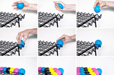 “Anti Stress Chair”是一件由上百颗应力球作为缓存靠垫，可以个性定制的框架座椅，由波兰设计师Bashko Trybek设计，法国厂商Outdoorz Gallery生产。椅子包括大小两款，为色彩涂层钢制框架，设有栅栏凹槽，用户可根据个人喜好购置不同色彩的应力球，搭配出个性图案纹理。如此彰显个性的“潮”家具，你怎么可以错过？（实习编辑何丽晴）