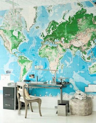 把创意地图背景贴上墙 坐在家里轻松看世界风采