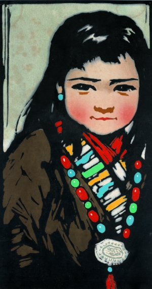 　　李焕民《藏族女孩》  版画 1958年