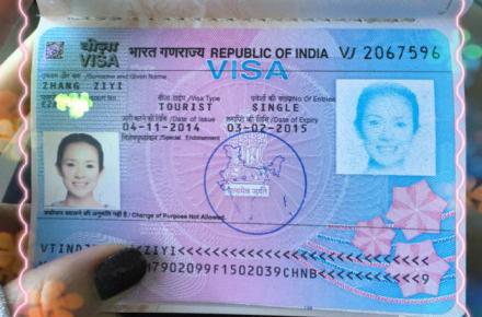 章子怡晒印度签证照片清秀网友：最美证件照