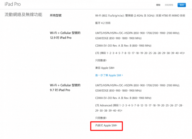 9.7寸 iPad Pro  LTE版证实内嵌Apple SIM|Apple