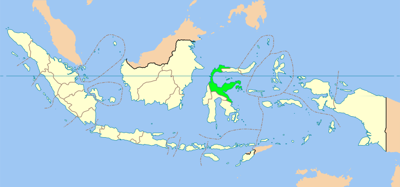印尼中苏拉威西省位置示意图(绿色区域)