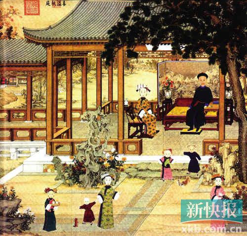 ■佚名《喜溢秋庭》（局部）绘道光帝于慎德堂。