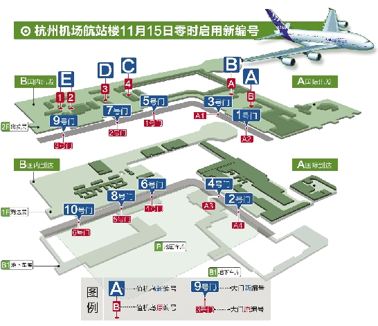 杭州萧山国际机场航站楼 明天零时启用新编号