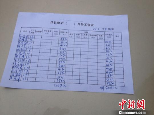 矿工工资表。 张鹏翔 摄src="http://y2.ifengimg.com/news_spider/dci_2013/06/4f7c90770ea286554d69bdb40a62512b.jpg"